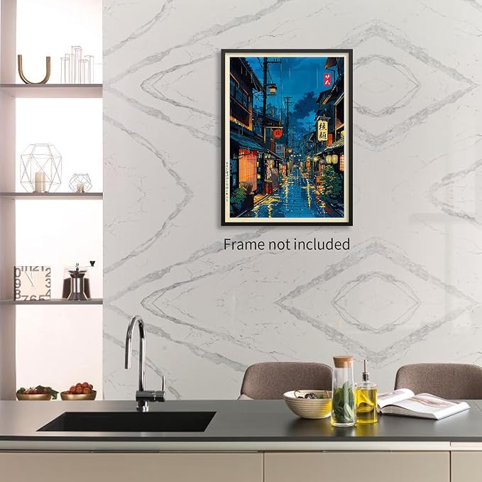 Podafu Japanese Tokyo Tea House Canvas Wall Art - 10L" x 8W" - Unframed - Traditional Japanese Art - Nature - Bedroom, Living Room, Kitchen, Office