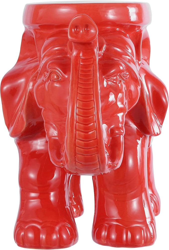 JONATHAN Y TBL1007B White Elephant 14.25" Ceramic Indoor/Outdoor Garden Stool Coastal, Contemporary, Transitional, Living Room, Bathroom, Garden Room, Patio, Red