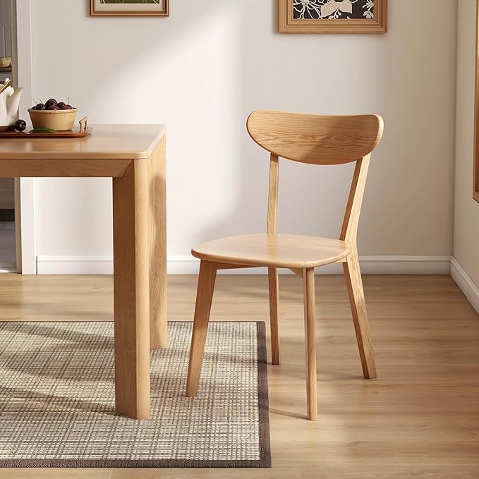 47’’-63’’ 100% Oak Extendable Dining Table and Chairs Set for 4, Solid Wood Folding Kitchen Table, Mid Century Modern Dinner Table for Kitchen, Living Room, Natural (47''-63''+4 Chairs)