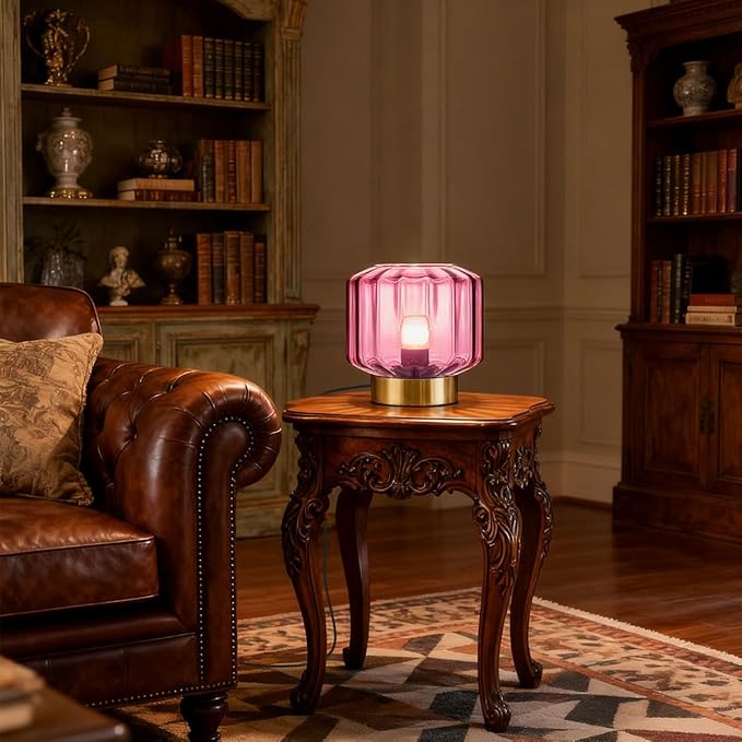 touch table lamps set of 2 Mid Century Modern lamp Gold Table lamp Purple Glass Desk lamp nightstand lamp vintage desk lamp small table light table lamp for end table Bedroom Living Room farmhouse