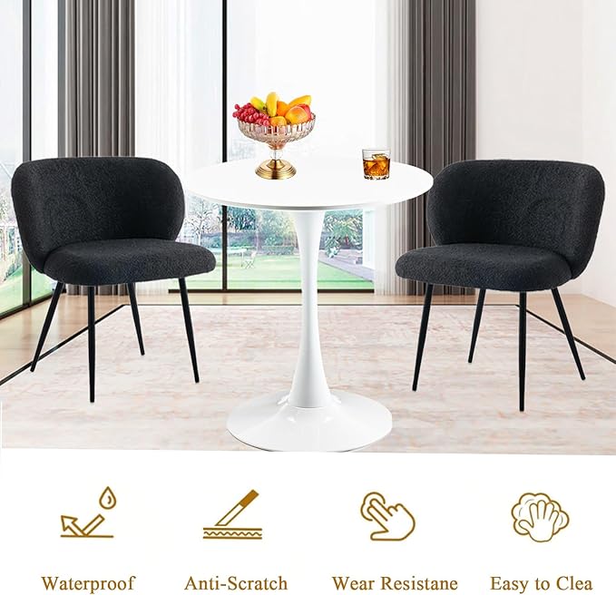 Round Dining Table, 27.6" Small Tulip Kitchen Round Dinner Table for 1-2 People with Metal Pedestal Base and MDF Tables Top Mid-Century Tables for Dining Room, Cafe, Kitchen, White