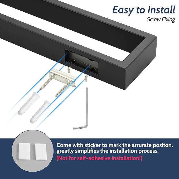 Sayayo Matte Black Towel Bar for Bathroom, 24 Inch Hand Towel Holder Wall Mount Square Towel Ring SUS304 Stainless Steel Towel Rack