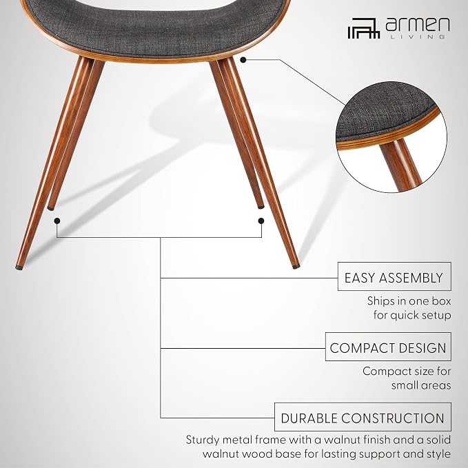 Armen Living Butterfly Mid-Century Dining Chair in Walnut Finish and Charcoal Fabric