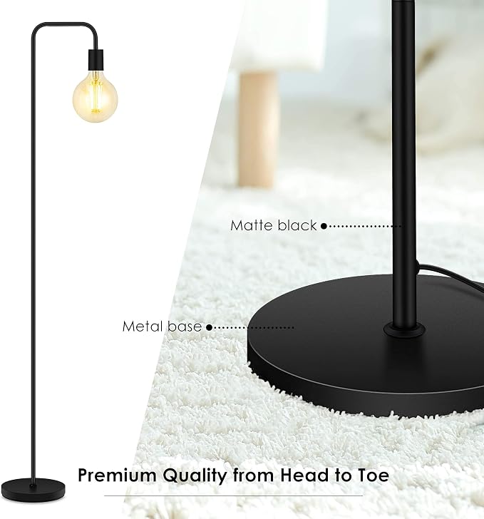 BoostArea Floor Lamp, Industrial Floor Lamp, 63 Inch Standing Lamp, E26 Socket, On/Off Footswitch, Whole Metal, ETL Listed, Modern Small Lamp for Bedroom, Living Room, Minimalist, Vintage, Mid Century