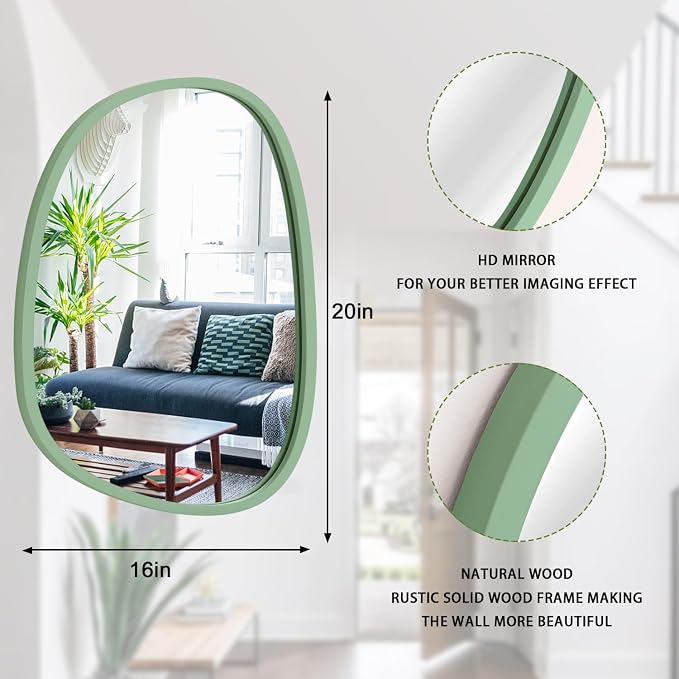 Modern Wood Frame Irregular Oval Mirror - Unique Asymmetrical Artistic Decor for Bedroom, Living Room, Bathroom, Entryway, Hallway - Black, Large