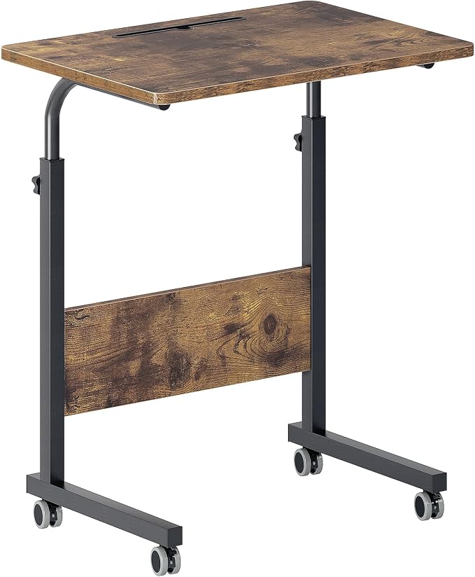 DlandHome Rolling Desk Mobile Standing Desk Mobile Side Table 23.6 Inches w/Wheels Adjustable Movable Portable Laptop Computer Stand for Bed Sofa,Retro,05-1-60FG