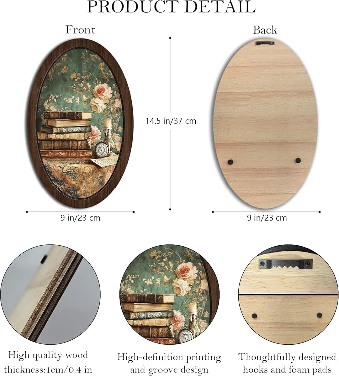 UYIKG Vintage Floral Wall Art Oval Framed,Farmhouse Oval Wall Decor,Rustic Farmhouse Cottagecore Wooden Framed Decor for Theme Room Home Bedroom Living Room Reading Room 9x14.6 in