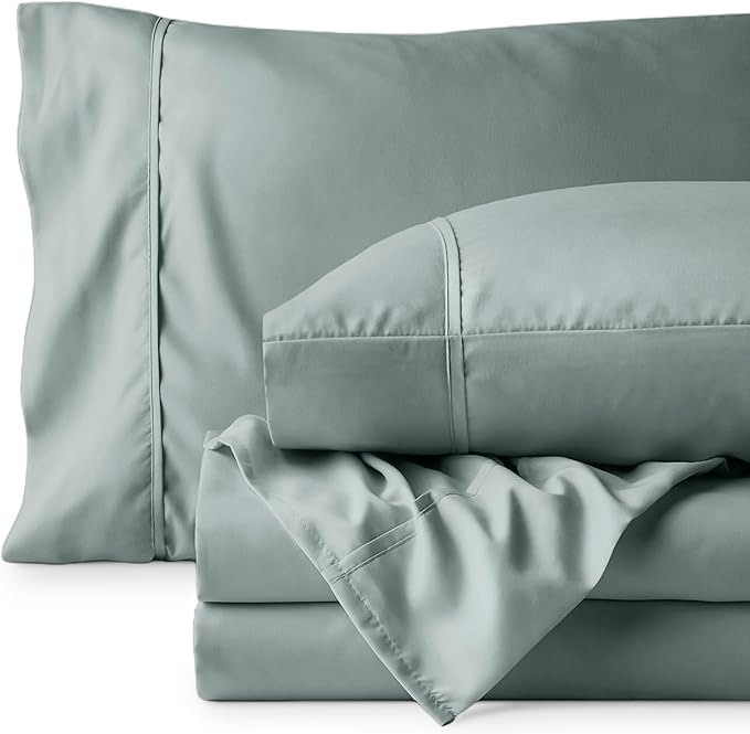 Bare Home Split Head Flex King Sheet Set - 1800 Ultra-Soft Microfiber Bed Sheets - Double Brushed - Deep Pockets - Easy Fit - 4 Piece Set - Bedding Sheets & Pillowcases (Sea Spray)