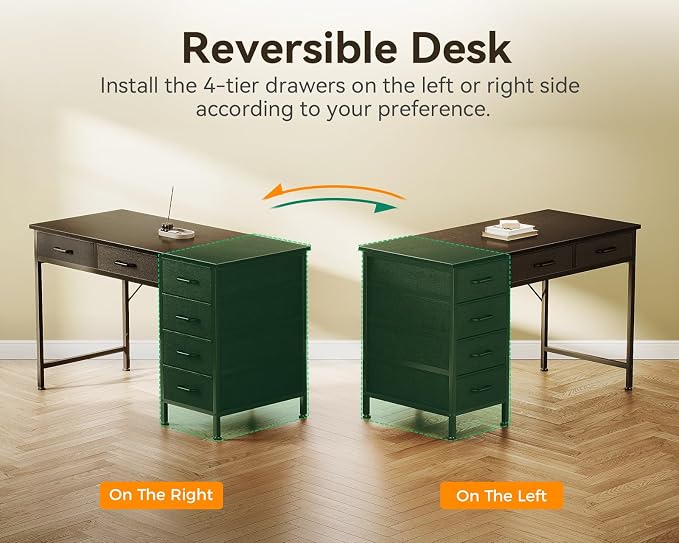 ODK Computer Desk with 6 Drawers, 40 Inch Small Desk with Storage, Reversible Desk with Headphone Hook for Home Office, Work Study Table for Bedroom, Black