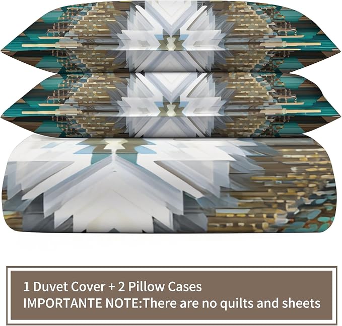 Green Aztec Duvet Cover California King, Bohemian Vintage Geometric Bedding Set 3 Piece, Native American Aztec Patterned Comforter Cover with Zipper Soft Microfiber, 2 Pillowcases