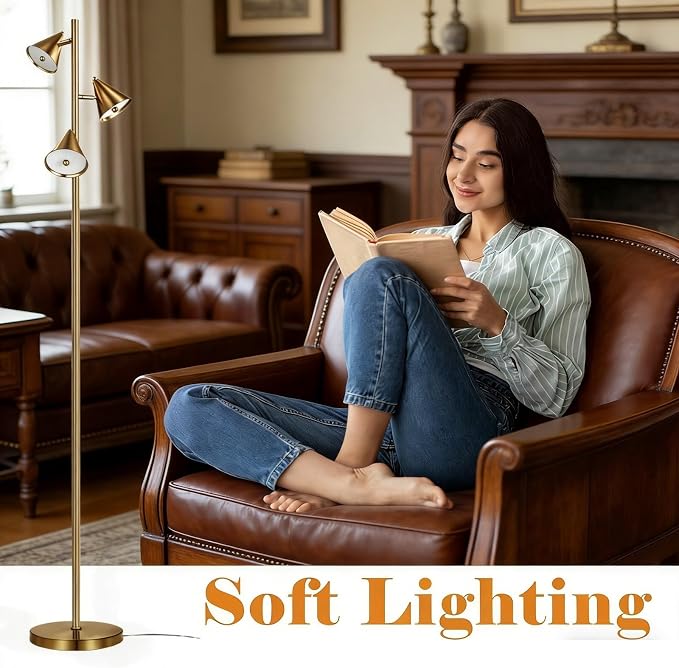 Floor Lamp with 3 Rotatable LED Lights,Magnetic Remote,and 5 Color Temperatures