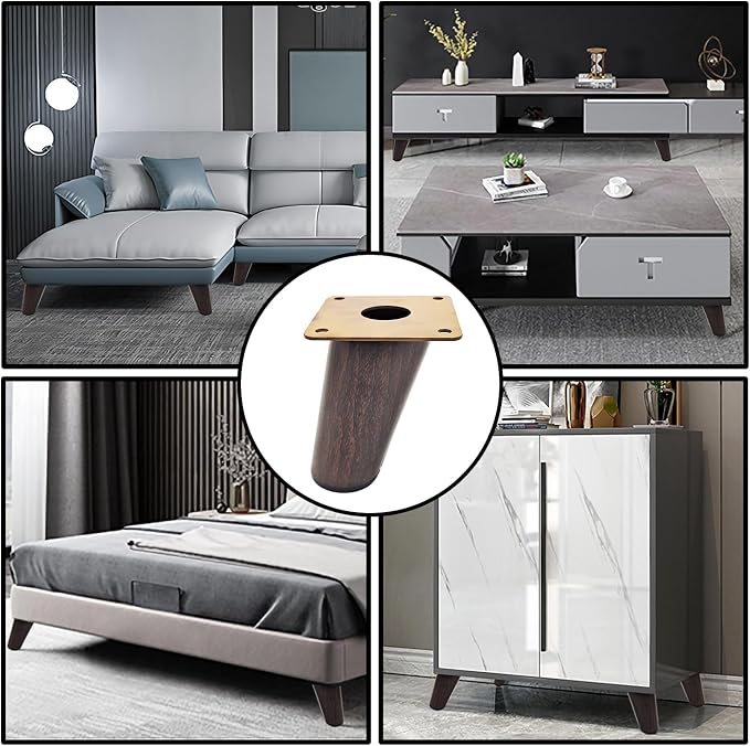 4 Inch Mid Century Modern Furniture Legs - 4 Pack Solid Wood Tapered Legs in Walnut Finish Replacement Sofa Legs for Couch, Bed, Dresser, TV Stand, Cabinet (Hardware Included)