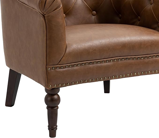 UIXE PU Leather Barrel Club Chairs Set of 6, Modern Arm Accnet Chair Comfy Upholstered Armchair, Nailhead Trim Living Room Single Sofa Reading Seat Bedroom Side Sitting for Office, Brown