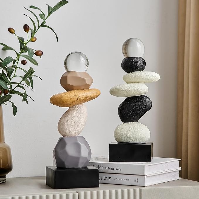 Modern Statue for Living Room Table Decor, Resin Stone Sculpture for Coffee Table Decorations, Colorful Sculptures Home Décor Accents for Shelf Bookshelf, Gifts for Good Luck, Health, Strength
