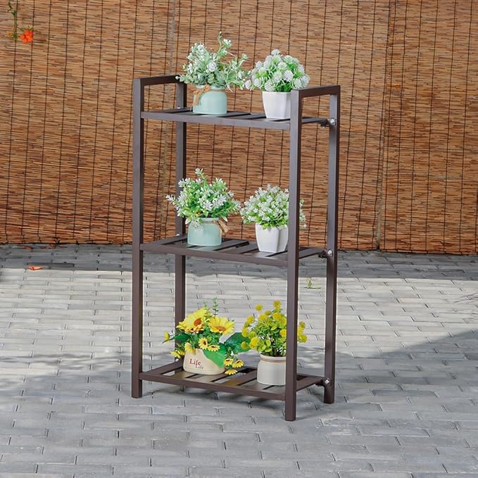 Plant Stand for Versatile Decor - Indoor/Outdoor Aluminum Stand with 300 LBS Strength, Sized L21.6 x W11.8 x H38.5 inch - Perfect for Patios, Gardens, Living Rooms, Greenhouse Shelving