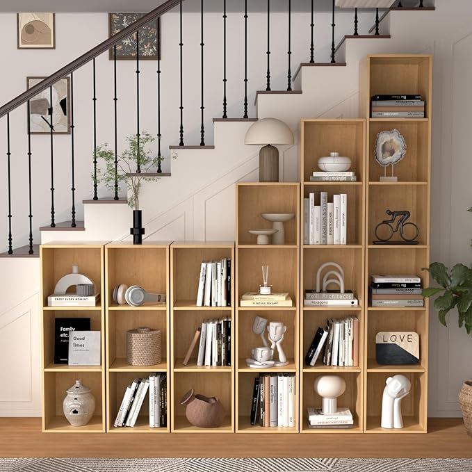 3 Cube Storage Organizer, 3 Tier Cube Low Bookcase Freestanding Storage Display Organizer for Home Office, Three-Cubes Open Shelf Short Bookshelf (Oak, 3 Cube)