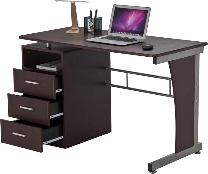48" W Computer Desk with Drawers, Home Office Desk with Storage, Heavy Duty and Water Resistant Study Table, Chocolate Brown