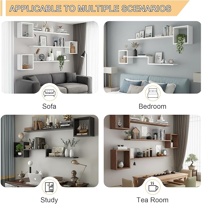 Wall Mounted Shelves Wooden Floating Shelf Home Decor for Wall, Sofa, Bathroom, Bedroom, Living Room, Kitchen, Office Natural-3-layer 63"