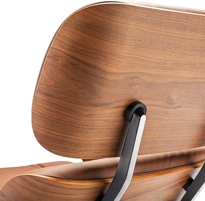 Mid Century Chaise Lounge Chair and Ottoman, Reading Chair, Leather Accent Chair, Modern Chair, Classic Design, Heavy Duty Base Support for Living Room Lounge Office (Walnut-Brown, Upgraded)