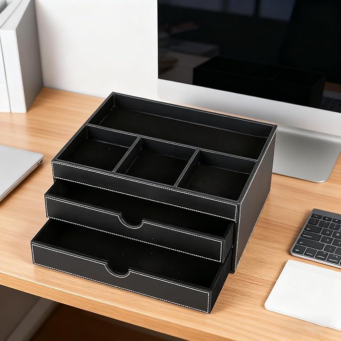 Home Multifunctional Bag Drawer Organizer, Leather Office Filing Cabinet with four Independent Organizers, and Storage Cabinet on the Bedside Table in the Guest Room