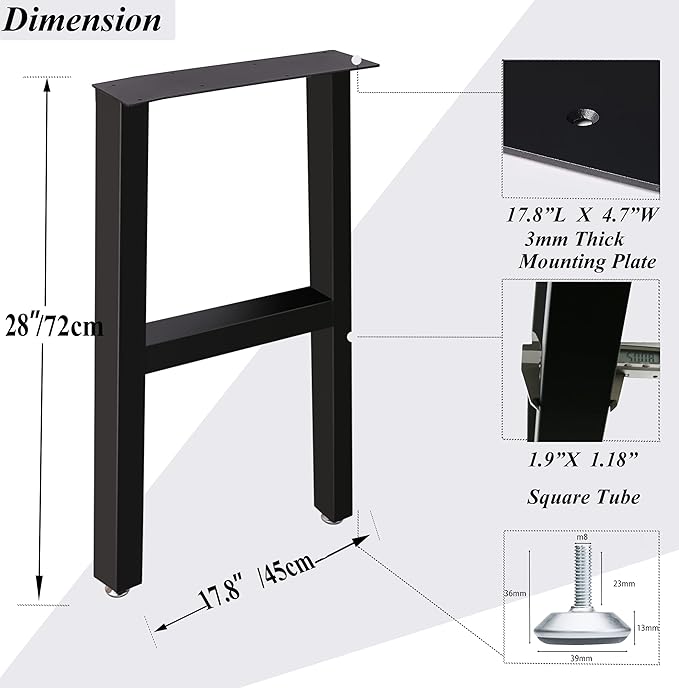 Metal Table Legs 28”Height 17.7”Wide Heavy Duty Desk Legs DIY Furniture Legs for Dining Table,Coffee Table,Office Desk