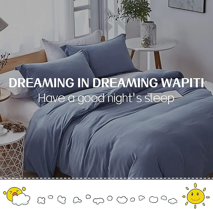 Dreaming Wapiti Duvet Cover King,Washed Microfiber King Size Haze Blue Duvet Cover Set,Solid Color - Soft and Breathable with Zipper Closure & Corner Ties (Haze Blue, King)