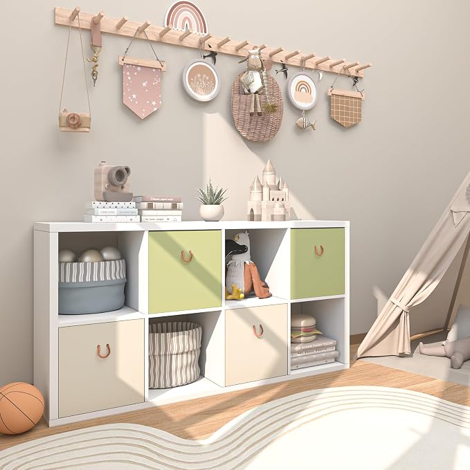 Endearing Limons【2026 Wooden Thick Border 8 Cube Shelf Storage Organizer with Anti-Tipping Kits + Reversible Open Back Bookcase (11 x 11 Unit Cell White)