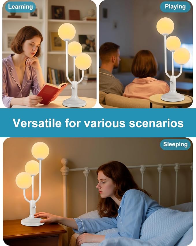 Lightdot Modern White Globe Table Lamp Dimmable Mid Century 3-Light Desk Lamp 3000K Warmwhite Nightstand Lamp for Bedroom Bedside End Table(G9 Bulb Included)