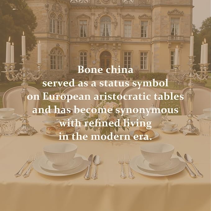 KINGSTONE Bone China Dinnerware Set, 12-Piece White Lightweight Porcelain with Textured Design Service for 4, Plates, Bowls, for Family Dining, Restaurants, Gifting, Microwave and Dishwasher Safe