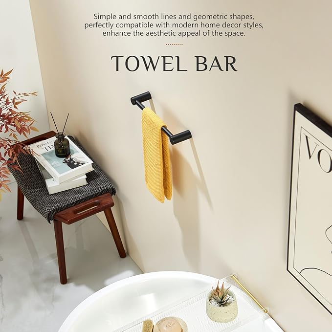 KOKOSIRI Towel Bars Matte Black 16-Inch Single Rod for Bathroom and Lavatory Towel Holder Stainless Steel Bathroom Accessory Wall Mounted, B4007BK-L16