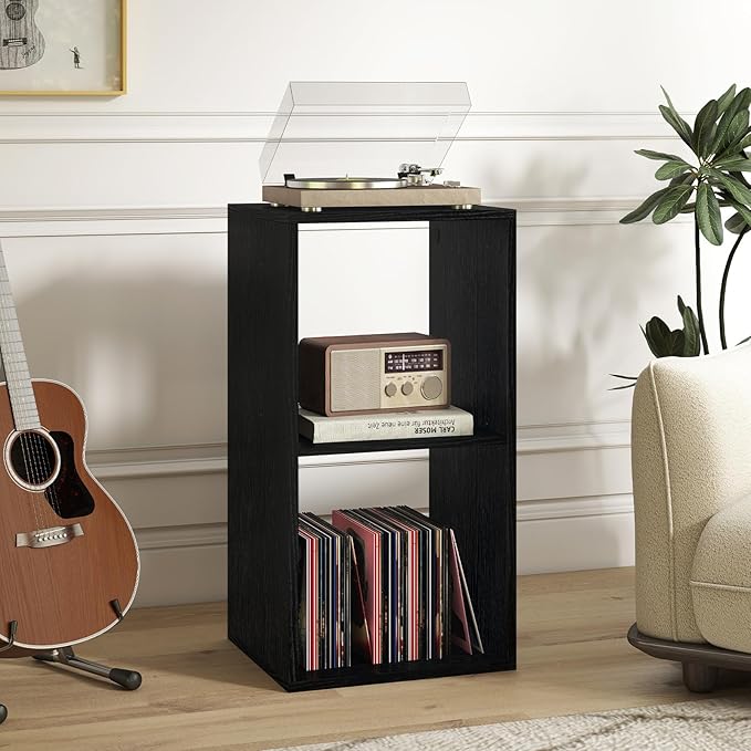 Tangkula 2-Cube Bookcase, 3-Tier Bookshelf with Open Compartments, Freestanding Cube Storage Organizer with Anti-Toppling Kits, Modern Display Shelf for Living Room, Study (2, Black, 2-Cube)