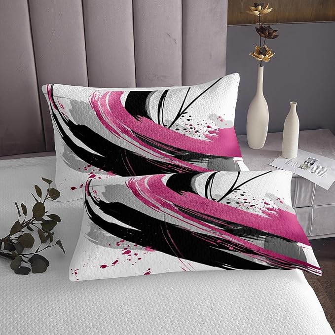 Erosebridal Black and Purple Pink Quilt Set Queen - Modern Geometric Decorative Coverlet Set Striped Bedspreads for Boys Girls Minimalists Watercolor Graffiti Lines Bedding Sets