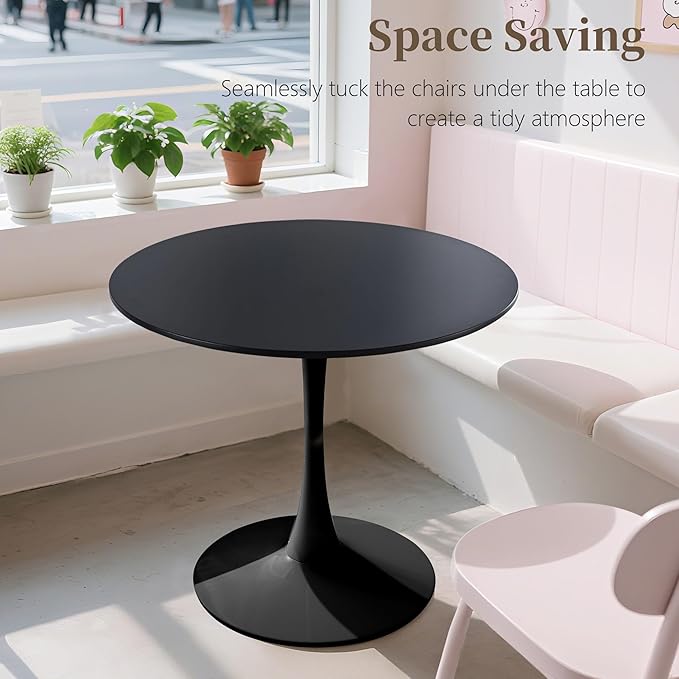 31.5 Inch Round Dining Table,Mid-Century Tulip Table with Metal Pedestal Base,Modern Leisure Table for Small Space Kitchen Dining Room,Easy Assembly,Matte Black
