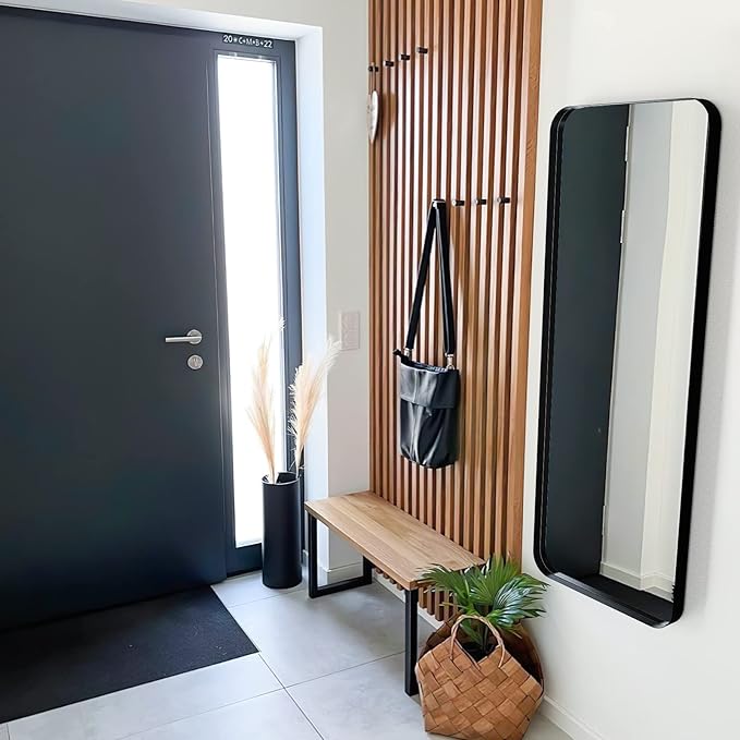 Black Full Length Mirror for Bathroom, 20"x55" Long Metal Framed Full Body Mirror, Rectangle Floor Mirror Leaning Against Wall for Dressing Living Room Bedroom Entryway