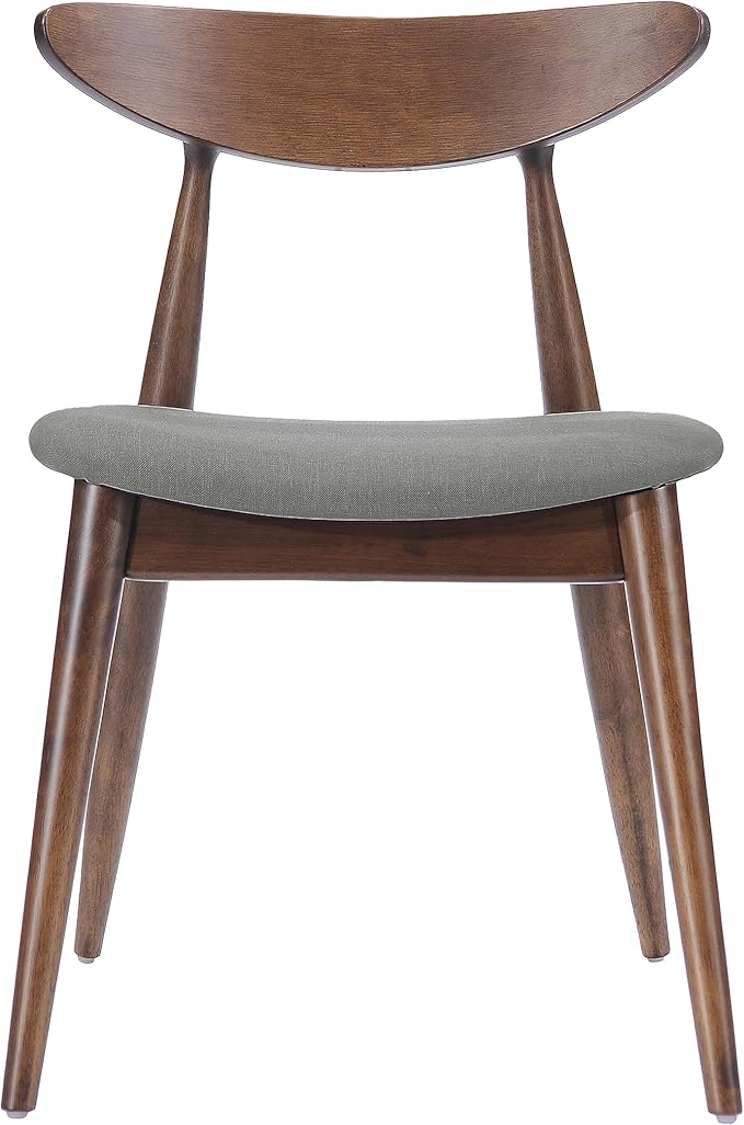 Mid-Century Modern Rectangular Dining Table with 4 Chairs, Solid Rubberwood Frame, Light Gray and Walnut Finish, Fabric Seats with Polyurethane Foam Filler, 4-Leg Base