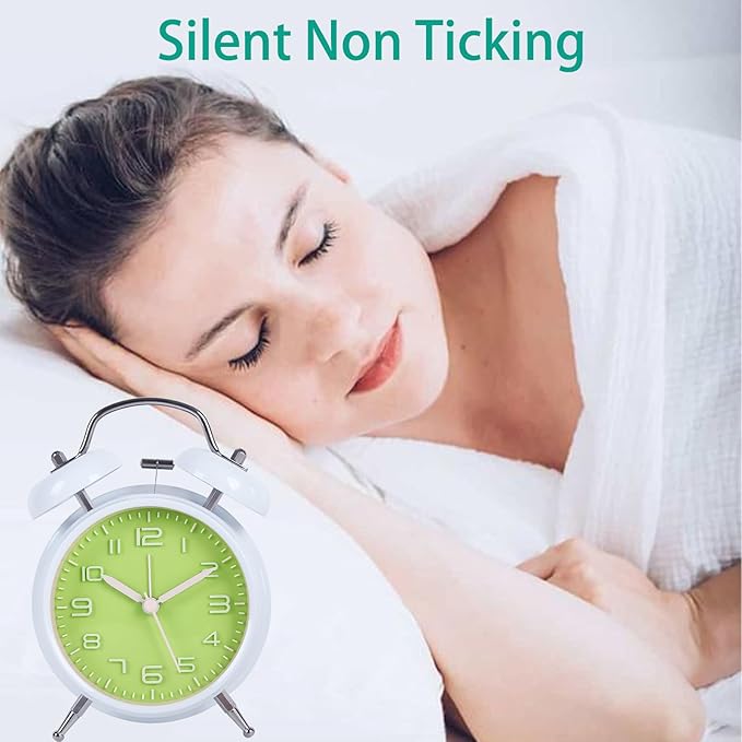 pxy Loud Alarm Clock for Heavy Sleepers 3D Dial Battery Operated (Battery Include), 4" Super Silent Analog Alarm Clock for Kids with Night Light PT260 Silver OrangePT505 White Green