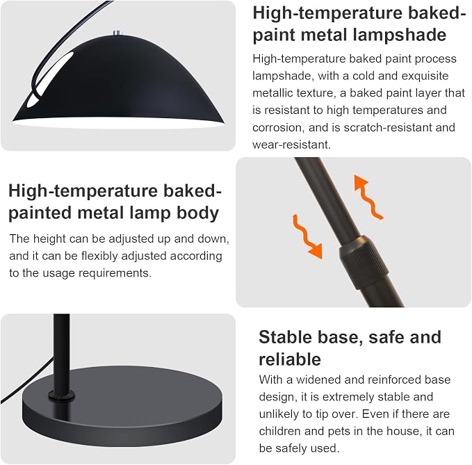 Black Arc Floor Lamp 72" Tall with Remote, Bright Dimmable 20W LED Smart Reading Light, Adjustable Over Couch Arc Standing Lamp for Living Room, Bedroom, Office, Modern Arched Metal Design,Foot Switch