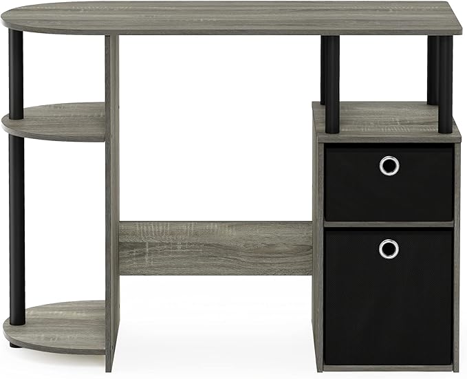 Furinno JAYA Desk, 38.4" Wide Gaming Desk with Bin Drawers, Computer Desk with Side Shelf, Office Desk for Study, Home Office, Bedroom, Dorm, Study Room, French Oak