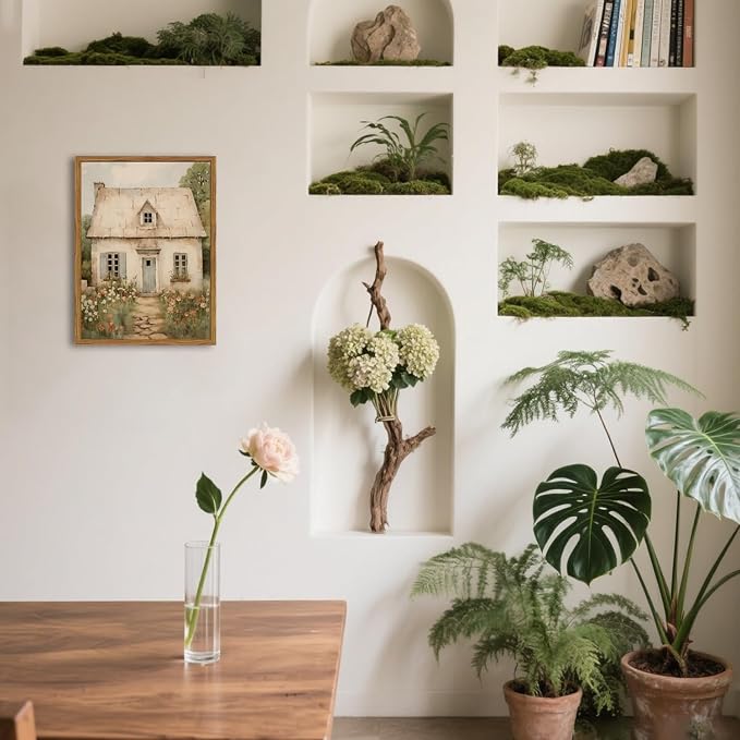Vintage French Country Wall Art, Modern Farmhouse Wall Decor Painting, Rustic Cottage House Poster Canvas Prints Countryside Landscape Artwork for Bedroom Living Room 16x24 inch Wood Framed