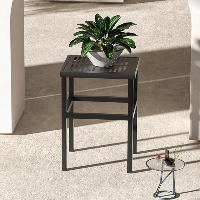 Plant Stand - Indoor/Outdoor Extra-Sturdy 23" tall Aluminum Plant Stand – Ideal for Patios, Gardens, Living Room Decoration (Black)