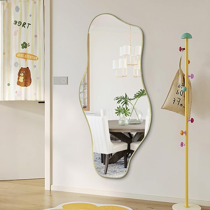 Irregular Mirror, 51.1"x23.6" Asymmetrical Frameless Mirrors, Large Gold Abstract Wall Mirrors, Modern Unique Shaped Mirror for Living Room Bathroom Bedroom Hallway Entryway