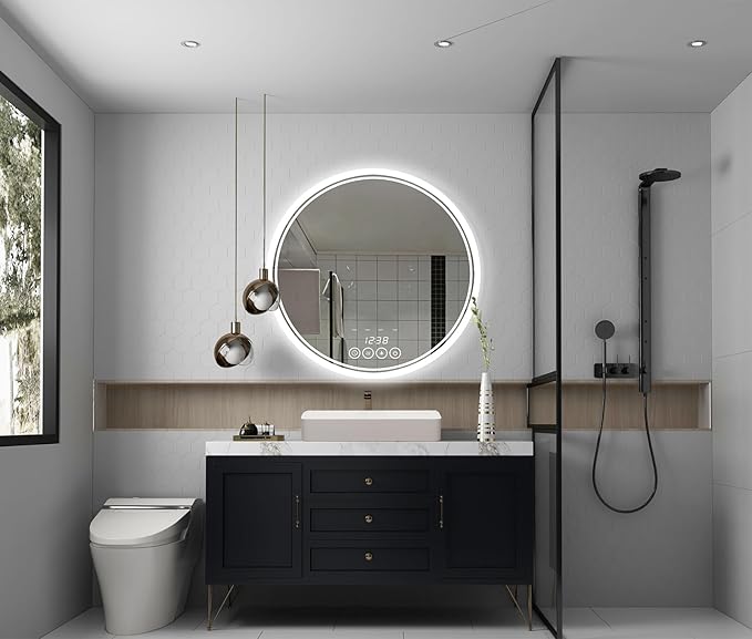 Wall-Mounted Round Bathroom Mirror with LED-Lights - 36 Inch Vanity Mirrors with Dimmable (36" x 36",Frameless)