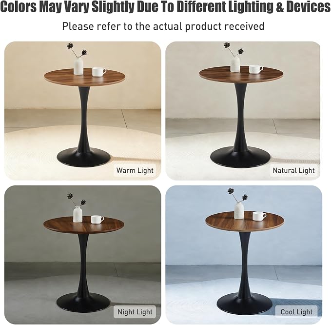 24" Tulip Table Round Dining Room Table, Mid-Century Modern Small Kitchen Table for 2-3 Persons, Leisure Coffee Table for Living Room Balcony Bistro Office (Walnut, 24")
