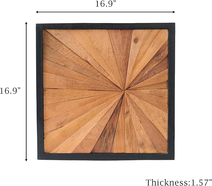 Greenage Natural Teak Wood Wall Art 17"x17" Rustic Farmhouse Sunrise Pattern Natural Wood Decor Hanging Decoration Textured Wooden Frame Wall Panel for Home Living Room Bedroom Meeting Room