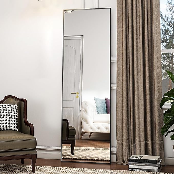 Koonmi 56"x21" Floor Mirror Full Length, Bedroom Floor Body Mirror with Stand, Large Black Mirror, Leaning, Standing or Hanging Horizontally/Vertically