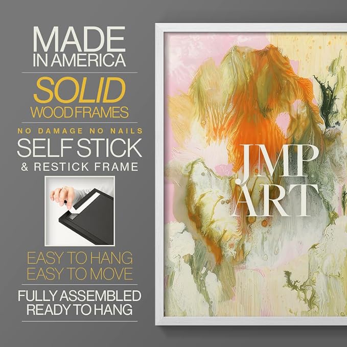 Renditions Gallery Set of 2 Peel & Stick Framed Prints, Modern Abstract Wall Art, Mix Color Oil Paint Design Wall Decor, Re-Stickable - Ready to Hang - 22"x28" - White Frame LT588