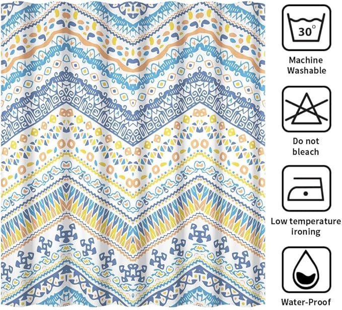 Blue Bohemian Shower Curtain for Bathroom Colorful Boho Striped Shower Curtains Modern Abstract Aesthetic Bathroom Decor Set Washable Waterproof Polyester Fabric with Hooks 48x72 Inch