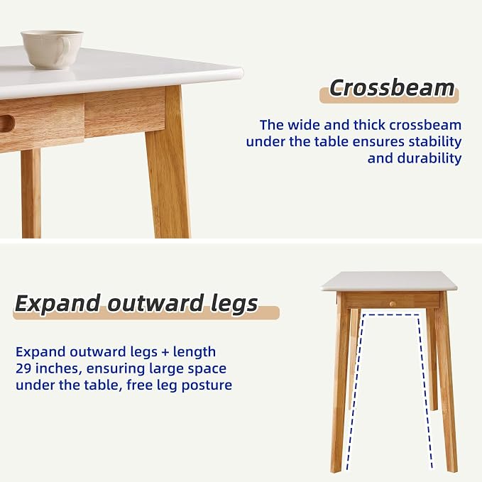 Aibiju Computer Desk with 2 Drawers, 47" Solid Wood Home Office Writing Desk, Compact Simple Tables with Hook for PC, Laptop, Students, Study, Makeup, Bedroom White + Natural Wood Legs YD-WD03WN