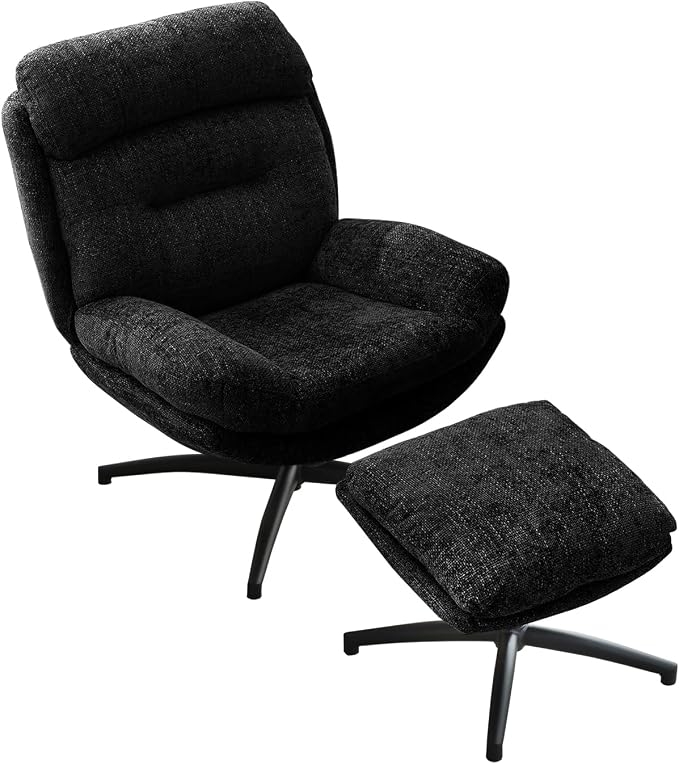 Swivel Accent Chair with Ottoman Set for Living Room, Modern Armchair with High Back, 360 Swivel, Tilt, Ergonomic, Black