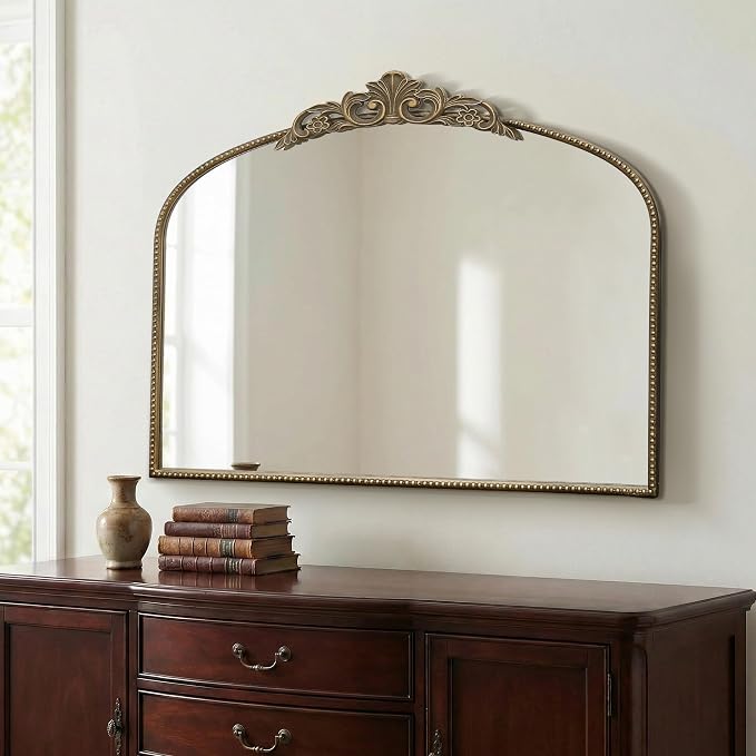 Micasso Vintage Gold Arched Mirror: 36"x29" French Baroque Antique Wall Mounted Mirror - Traditional Ornate Decorative for Wall/Fireplace/Entryway/Bathroom/Hallway - Home Decor for Living Room